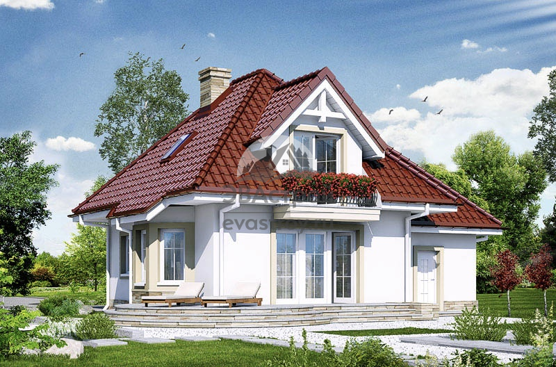 Проект мансардного дома 140 м2 из газобетона с гаражом, эркером, балконом и террасой - LG-33