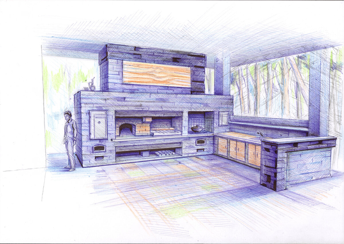 эскиз барбекю комплекса