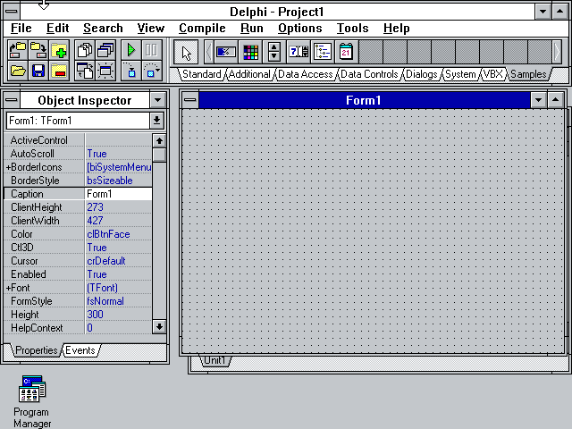 Delphi 1 (16 bit на Windows 3.11 Janus)