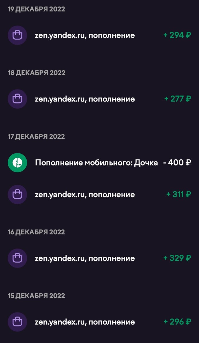 Скрин с юмани, туда я перевожу заработок с канала) средняя сумма- 250-300 рублей в день мне приходит 