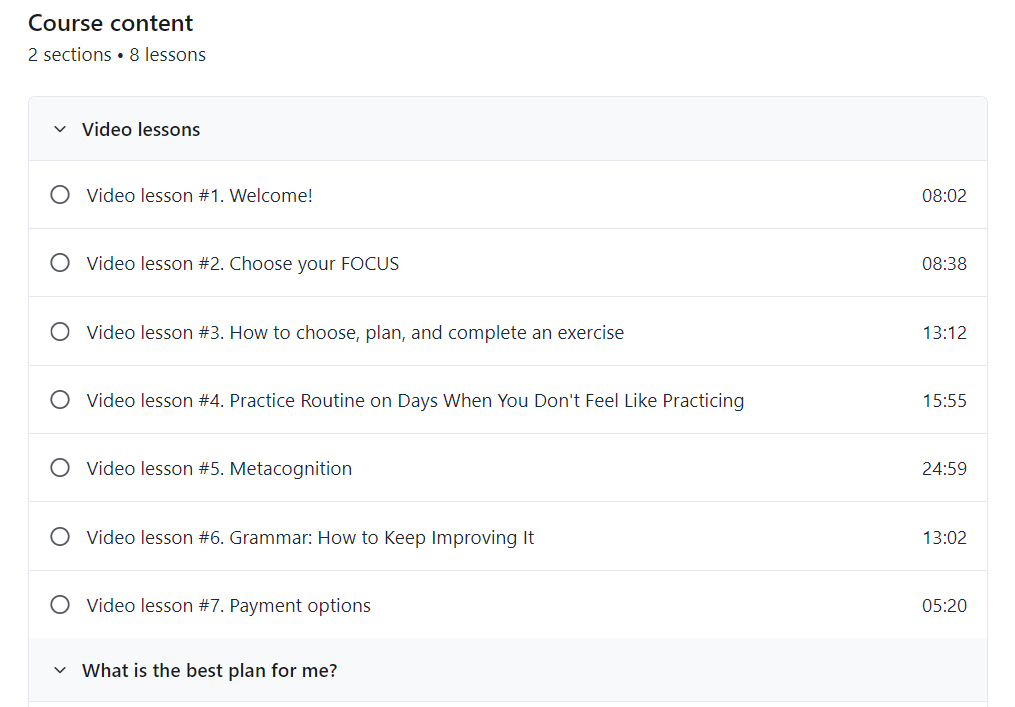 Вот скриншот с темами. Справа указана длительность урока. 