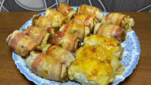 Лук в беконе рецепт. Куриный рулет с беконом и грибами.