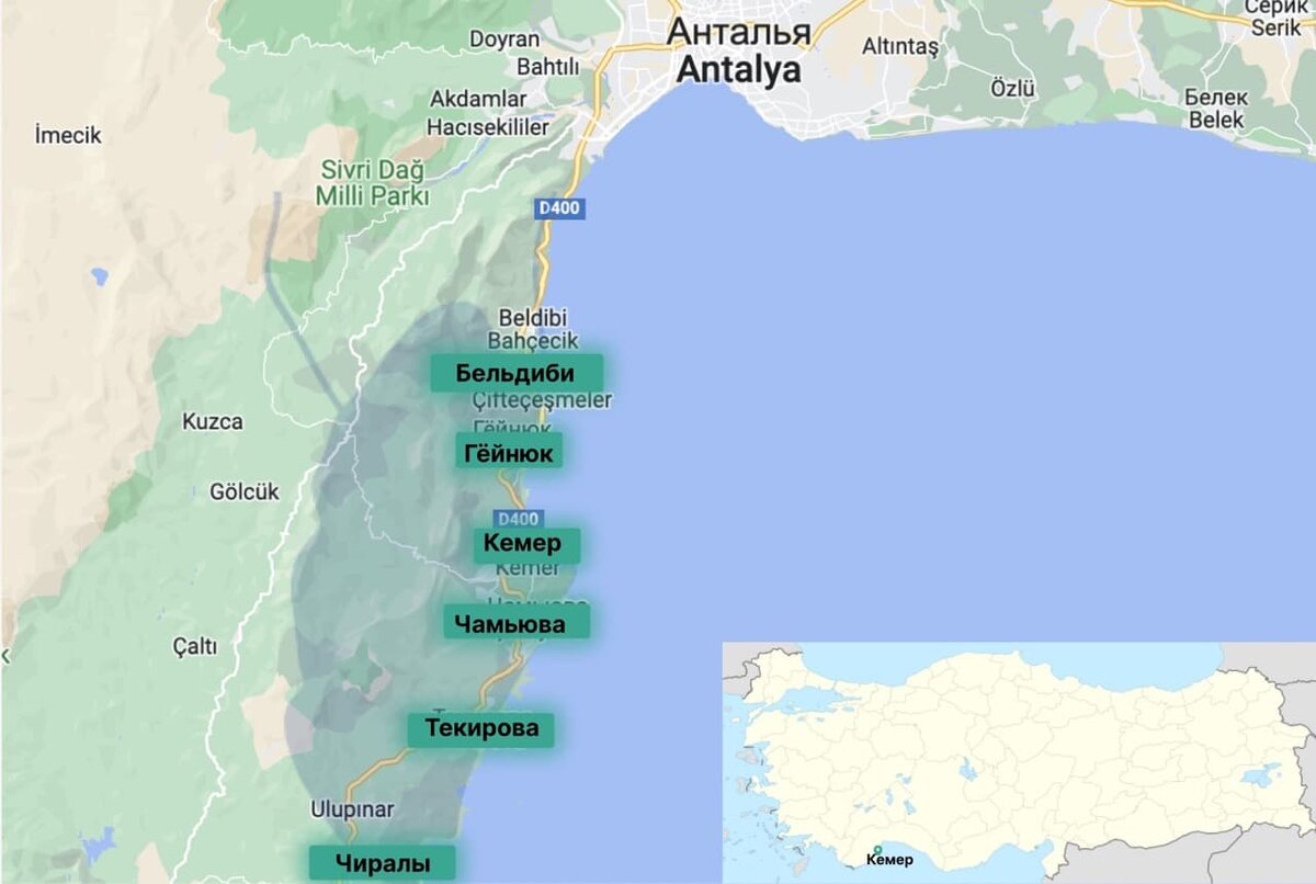 Карта курортной зоны турции