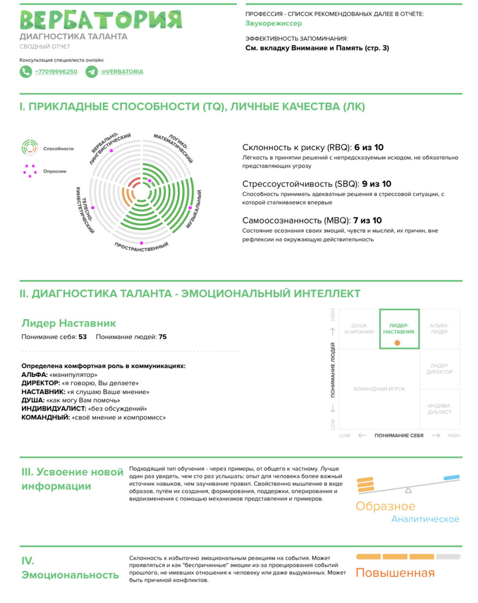 Первая (из 15) страниц автоматического отчёта