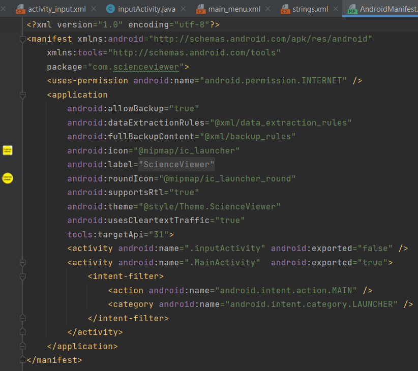Рис. 2. Файл AndroidManifest.xml.