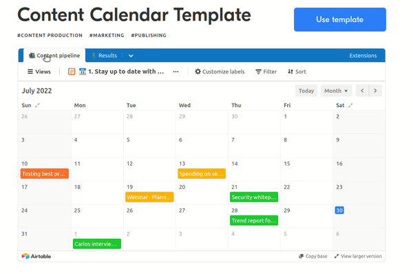 Интерактивный режим работы шаблона Airtable