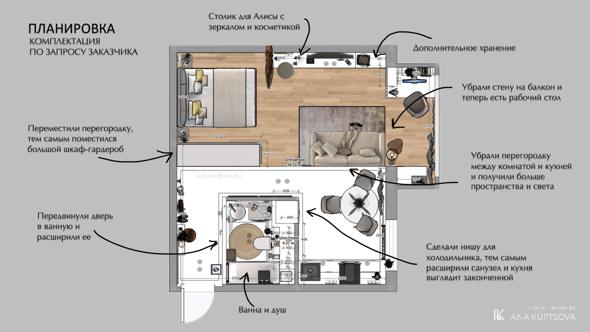 Как поместить спальню, гардероб, гостиную и рабочий кабинет в небольшую однокомнатную квартиру?