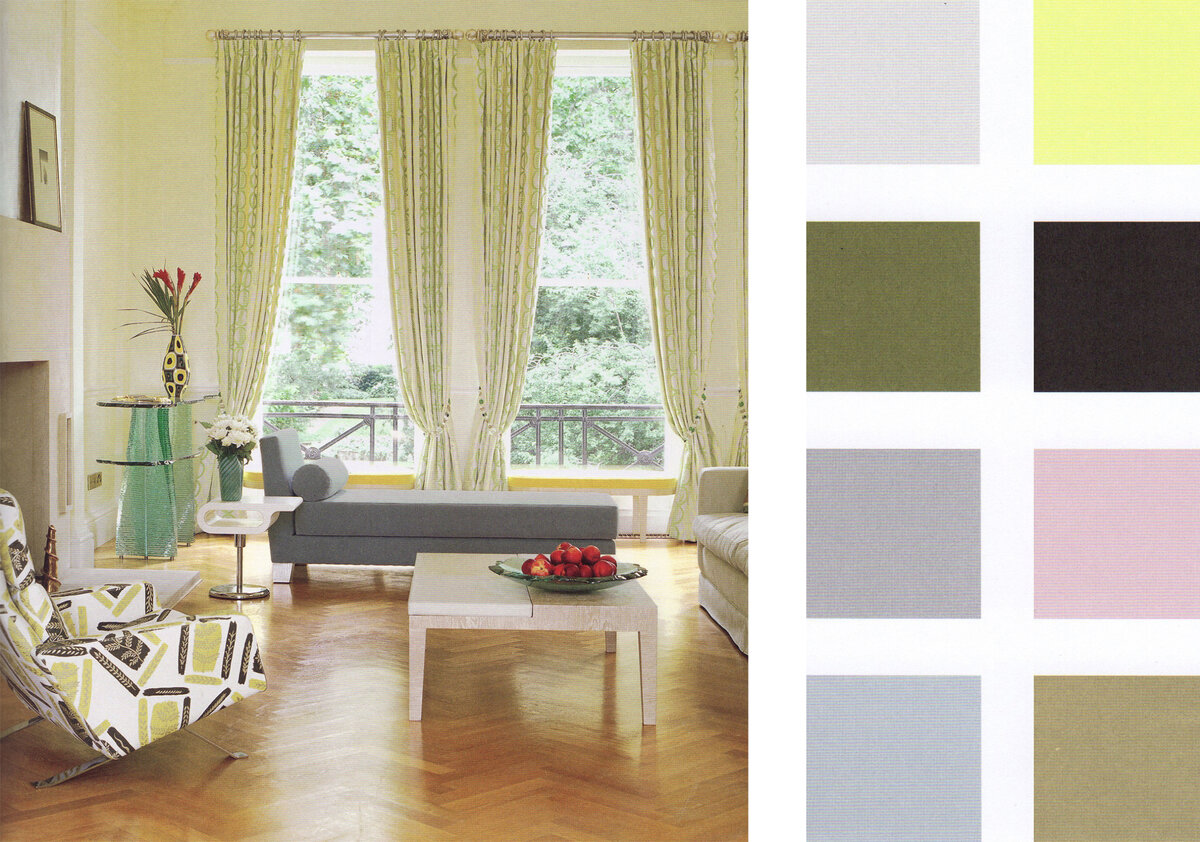 Этот лондонский дом в стиле ретро создала дизайнер Джени Армит. Здесь использована типичная палитра стиля mid-centery, популярная в эти годы. Приглушенные и прохладные оттенки жёлтого, бронзовый и зелёный, очень бледный и прохладный кремовый, розовый, серый, серо-синий и чёрный.