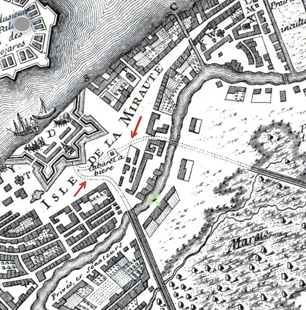 Фрагмент плана Санкт-Петербурга Дуранда.                                                                               Планом зафиксированы извилистые дороги, проходящие по Адмиралтейскому лугу. 