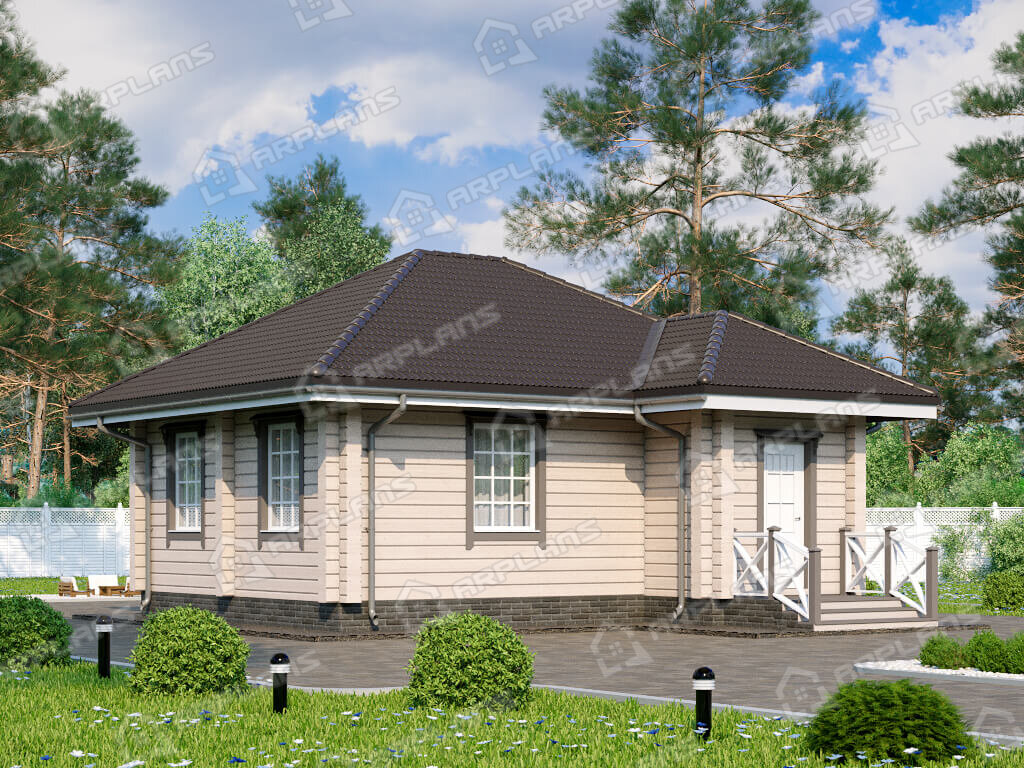 Фото 1 одноэтажного дома из бруса с 1 спальней. Общая площадь 45 кв м. Источник arplans.ru Проект ДС-169