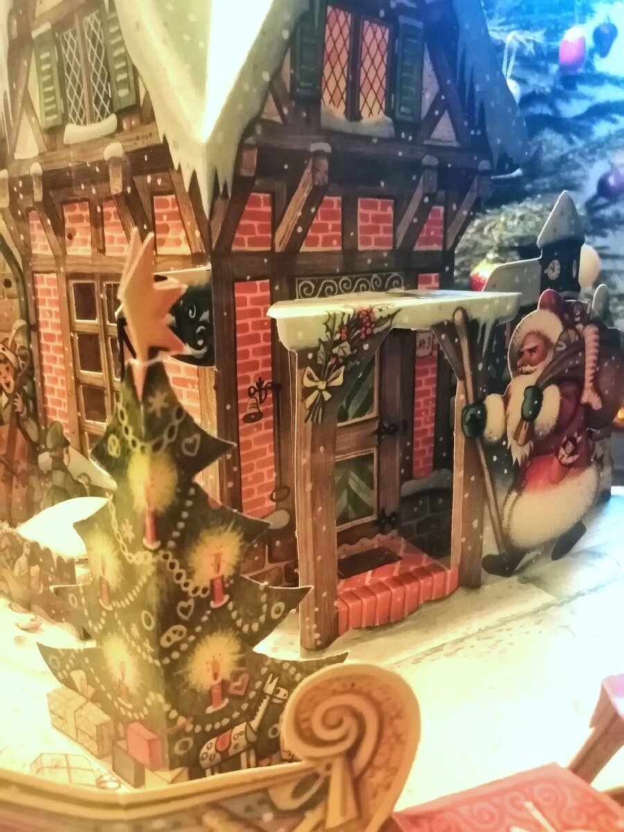  Фрагмент, в открытом виде. "Father Christmas - Дед Мороз". Книжка-панорама с движущимися деталями. Изд. Артия. Прага. Художник В. Кубашта. 1961г. Источник: фото Н.Ломоносовой. 