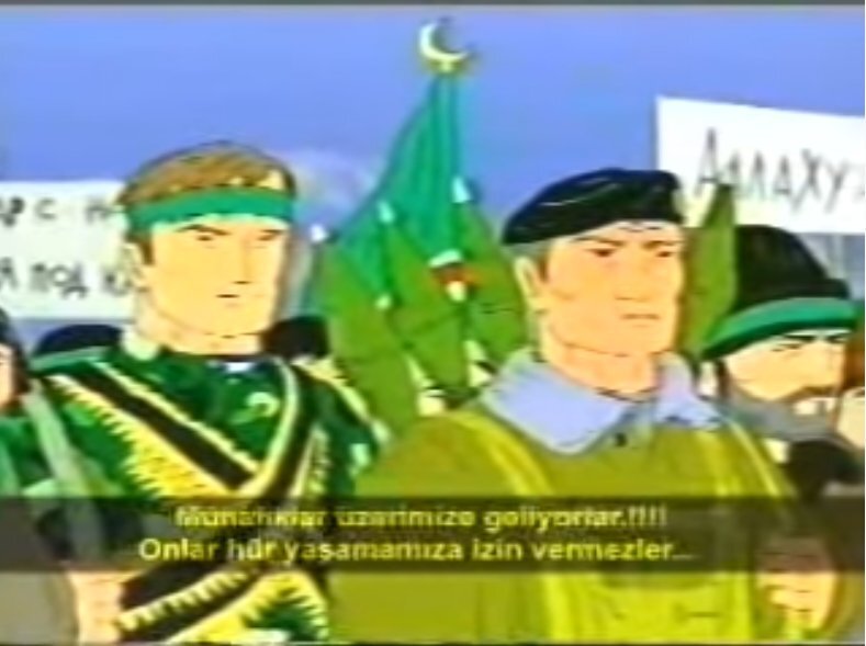 Люди слушают Дудаева. Кадры из мультфильмов.