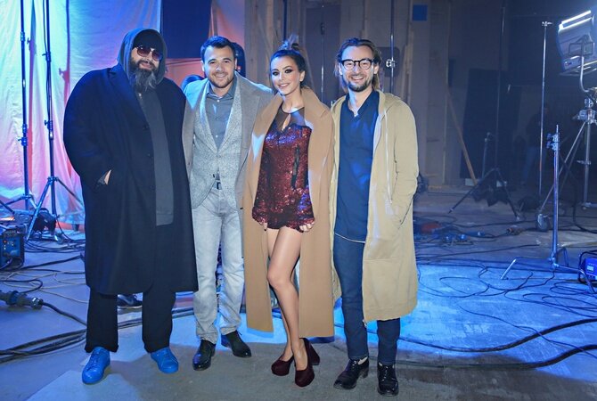 Максим Фадеев, Эмин, Ани Лорак, Алан Бадоев на съемках клипа "Проститься"