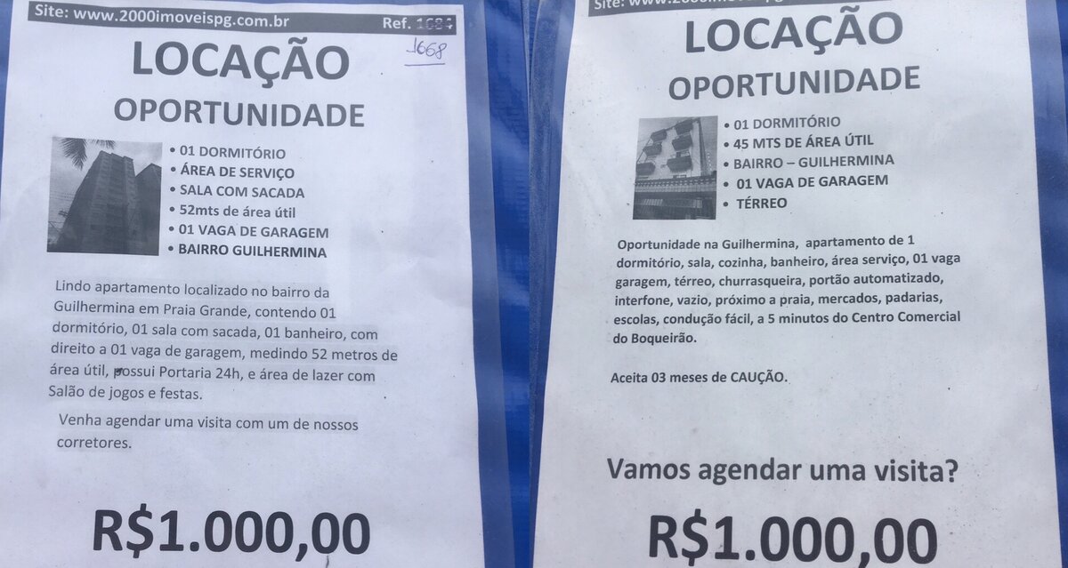 Объявления о сдачи квартир в аренду по всему городу. Спальня, гостиная и место в гараже  за 1000 реалов в месяц.