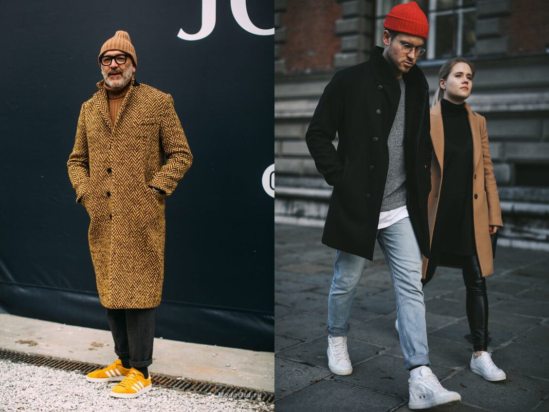 Батя слева "исправляет" свое круглое лицо с помощью высокой шапки, а щегол справа пытается визуально уменьшить вытянутое лицо за счет шапки с толстым отворотом.