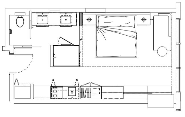 Студия в США 33,63 м2