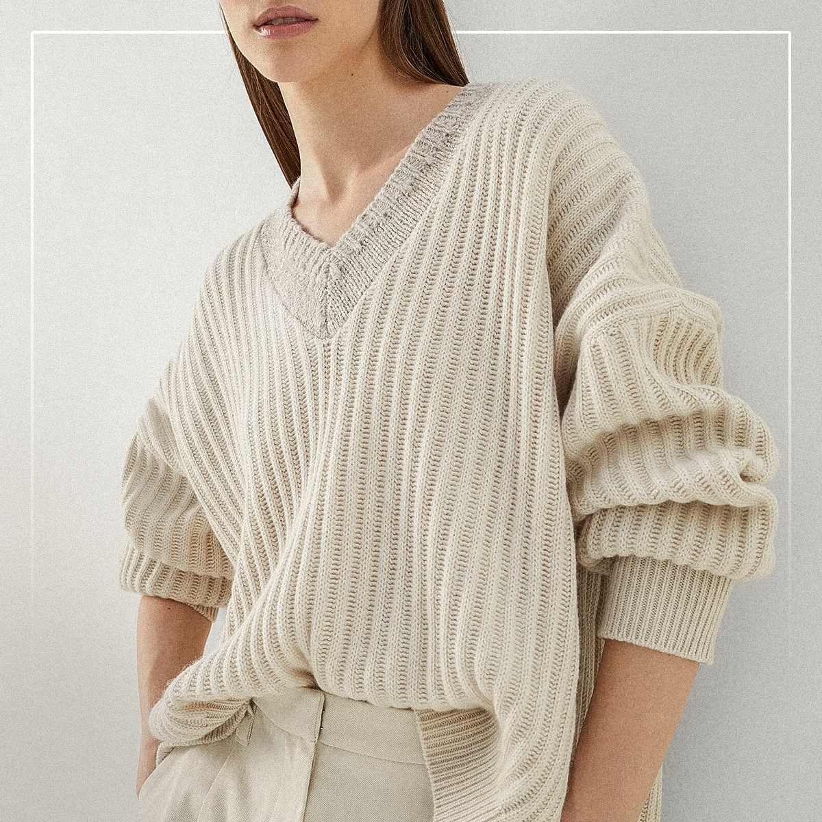 Пуловер с фактурной горловиной от Брунелло Кучинелли