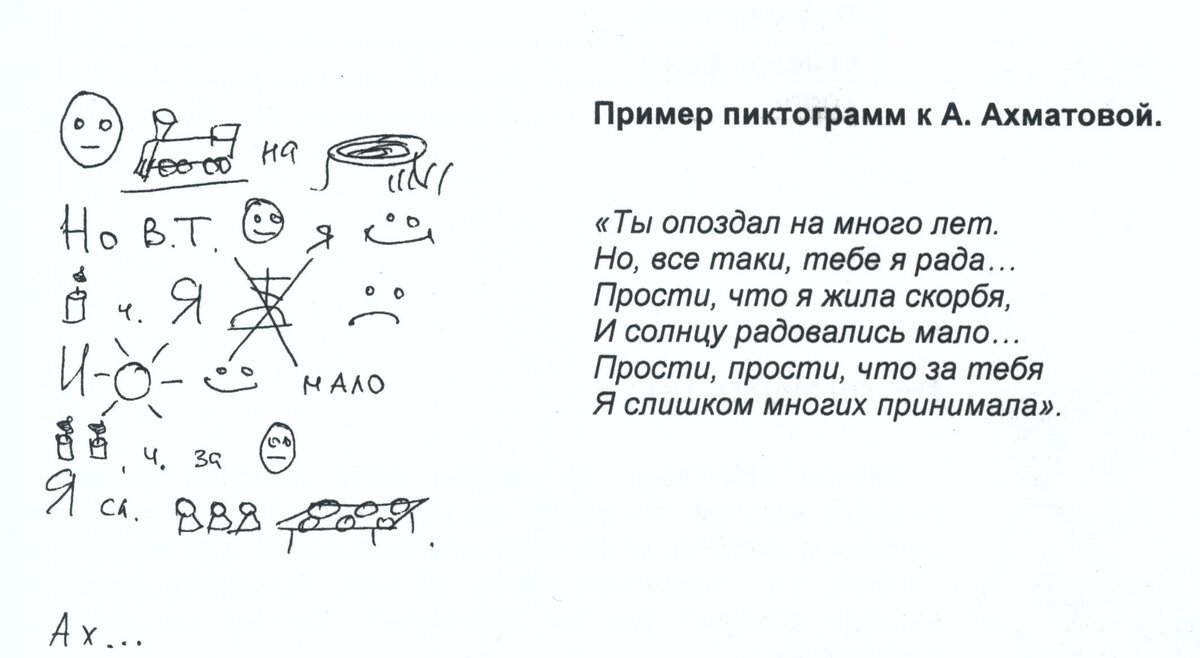 Пример записи стихотворения А. Ахматовой с помощью пиктограмм