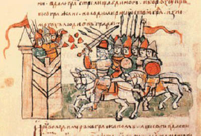  Осада Корсуня (Херсонеса) войском князя Владимира. Миниатюра из Радзивилловской летописи[