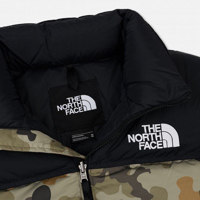 The north face 1996 nuptse jacket new taupe deals green macrofleck print