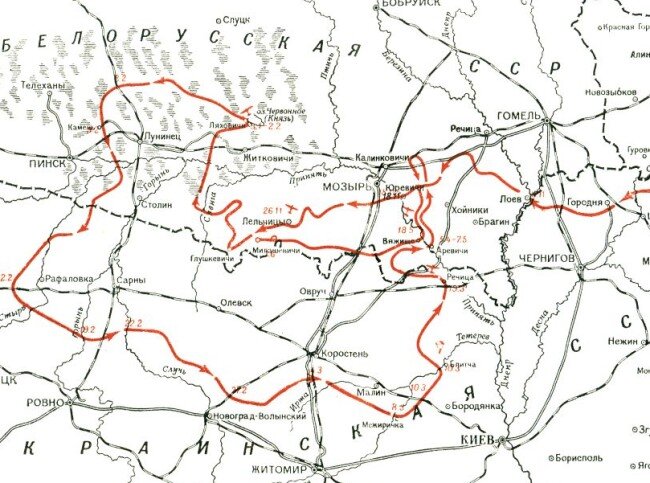 Карта заднепровского рейда Ковпака