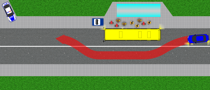 Объезд автобуса на остановке через сплошную