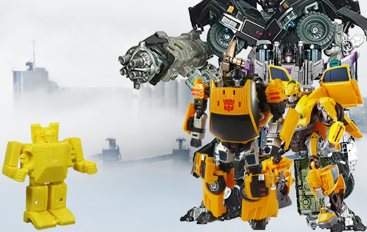 слева - одна из первых игрушек-трансформеров, Sunstreaker 1985 года, справа - его многочисленные потомки