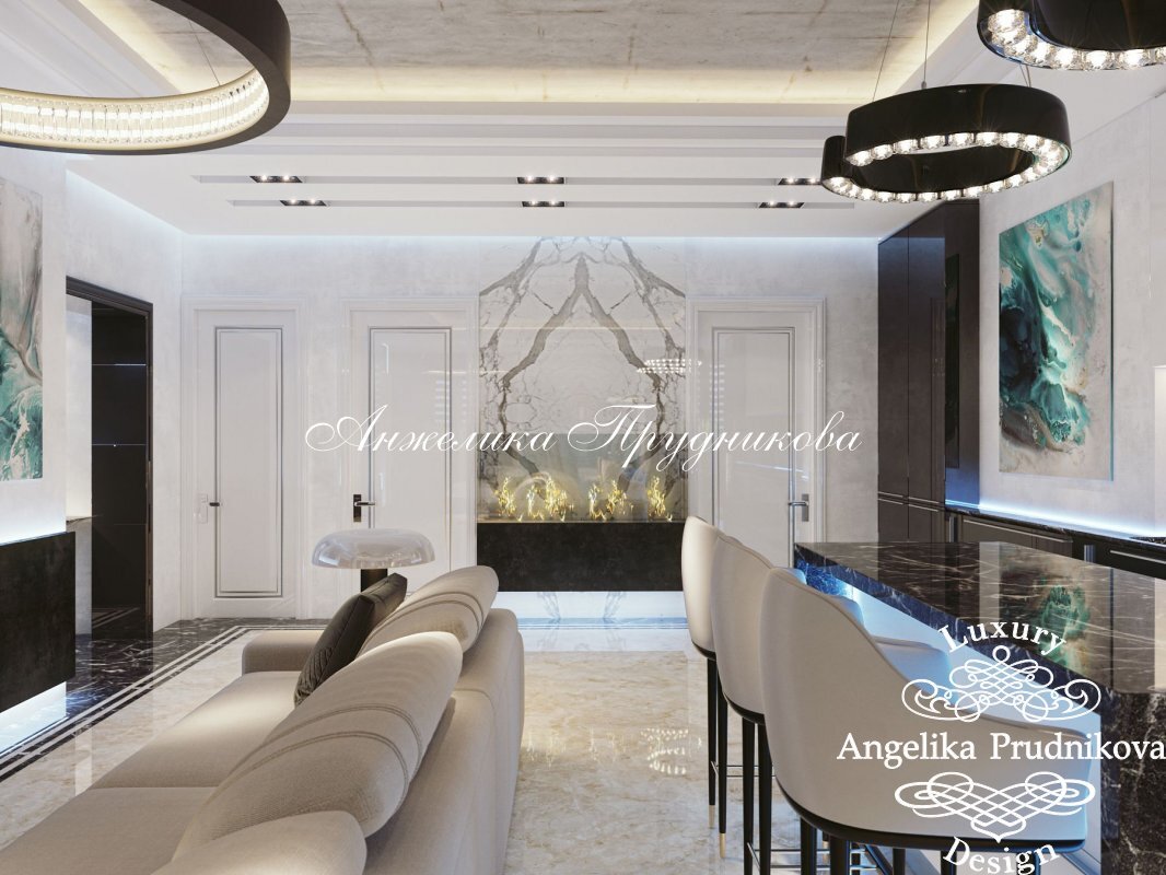 На фото: Лаконичный биокамин в простенке между дверями