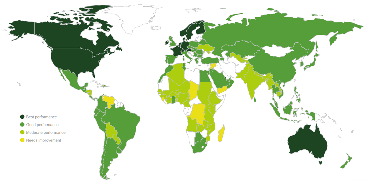 Страны мира по уровню продовольственной безопасности, источник Global Food Security Index