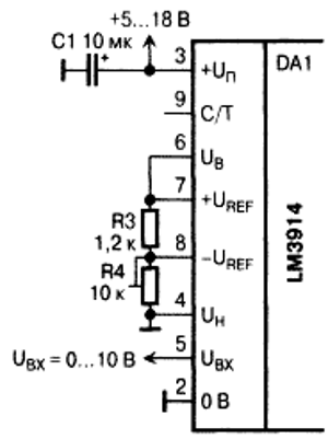 Схема вольтметра на светодиодах