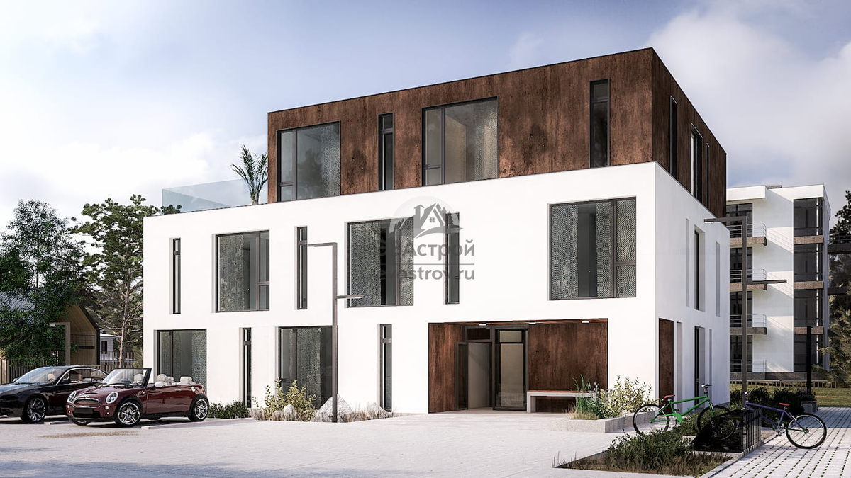 Проект трехэтажного многоквартирного дома в современном стиле - L-9