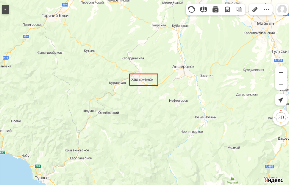 Хадыженск на карте