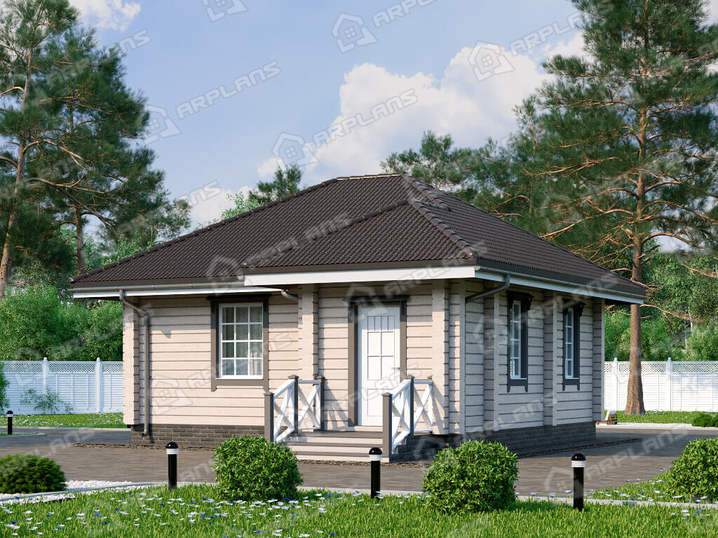 Фото 2 одноэтажного дома из бруса с 1 спальней. Общая площадь 45 кв м. Источник arplans.ru Проект ДС-169 
