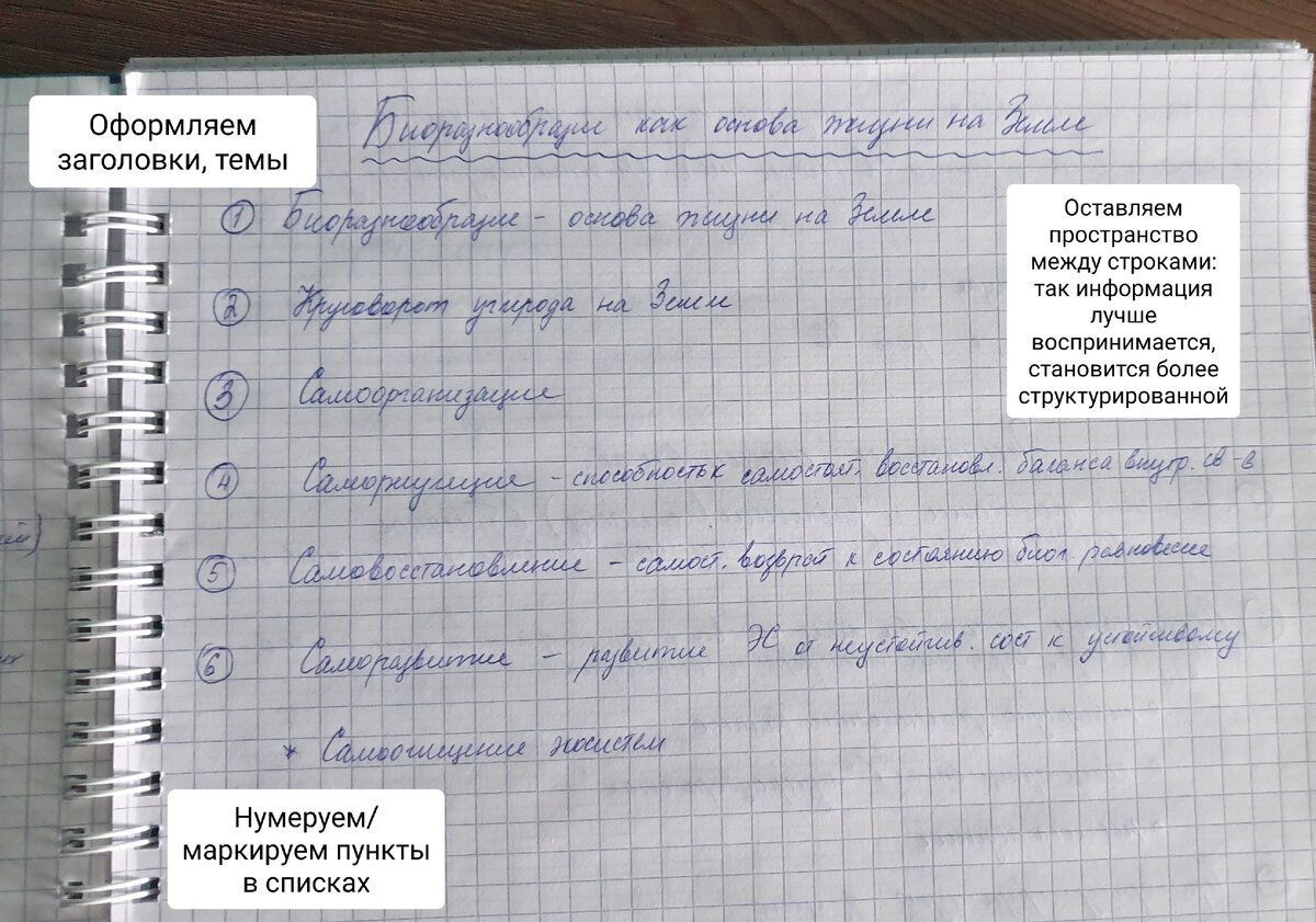 Оформляем наш конспект аккуратно. Гораздо легче воспринимать новую информацию, если текст читается легко, а схемы ясные и понятные.