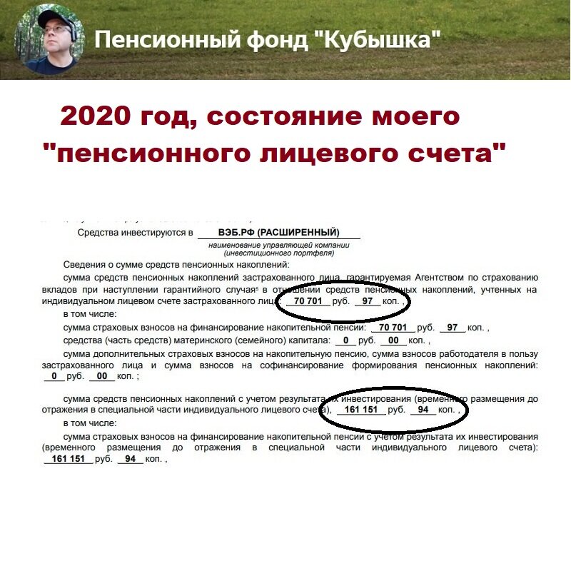 Мои личные данные за 2020 год. ПФР, состояние пенсионного лицевого счета 