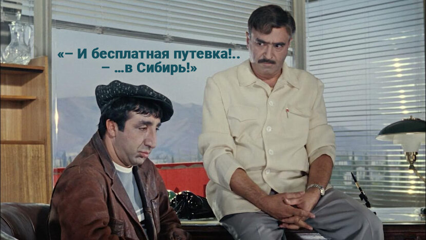 Кадр и цитата из советского фильма «Кавказская пленница…»