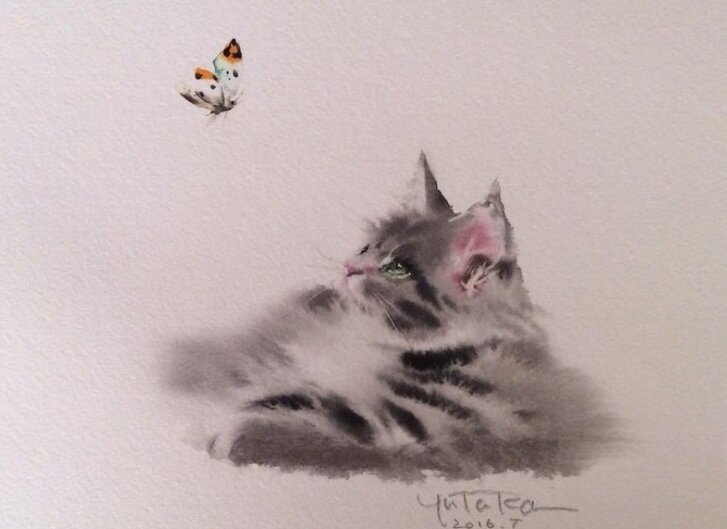 Удивительные кошки: потрясающие живые акварели по-сыромуот Ю. Мураками