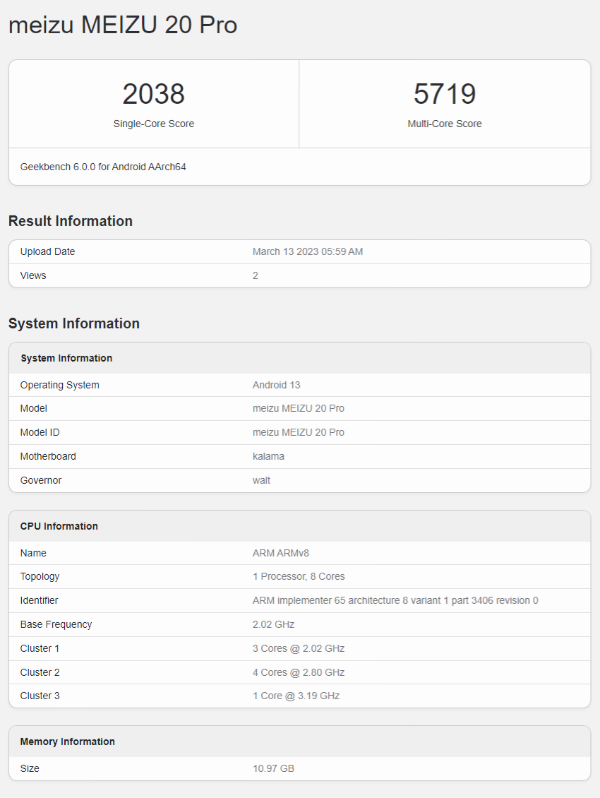    Meizu 20 и 20 Pro показали свою производительность в Geekbench