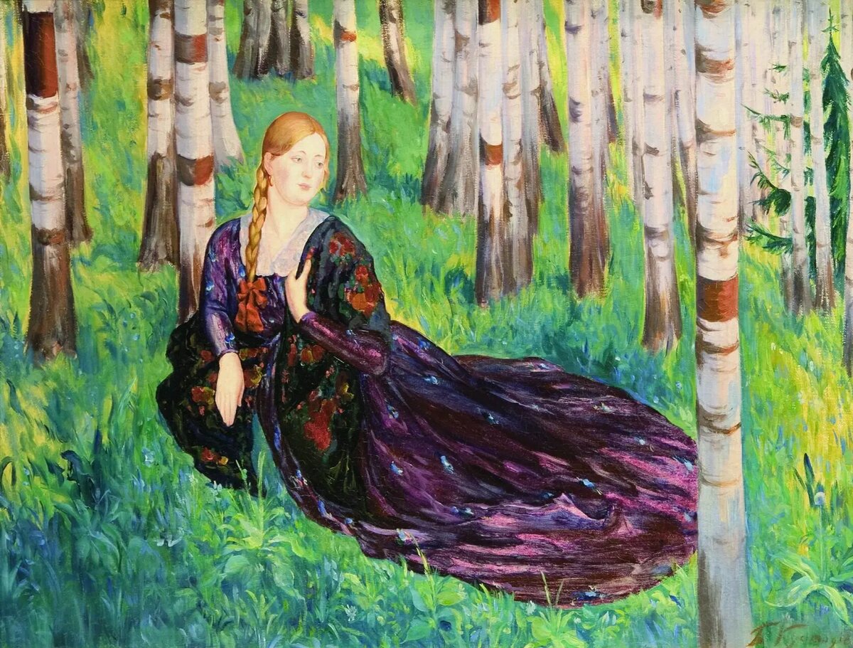Б. М. Кустодиев. В берёзовой роще. 1917. Источник: https://artchive.ru/boriskustodiev/works/552939~V_berezovoj_rosche