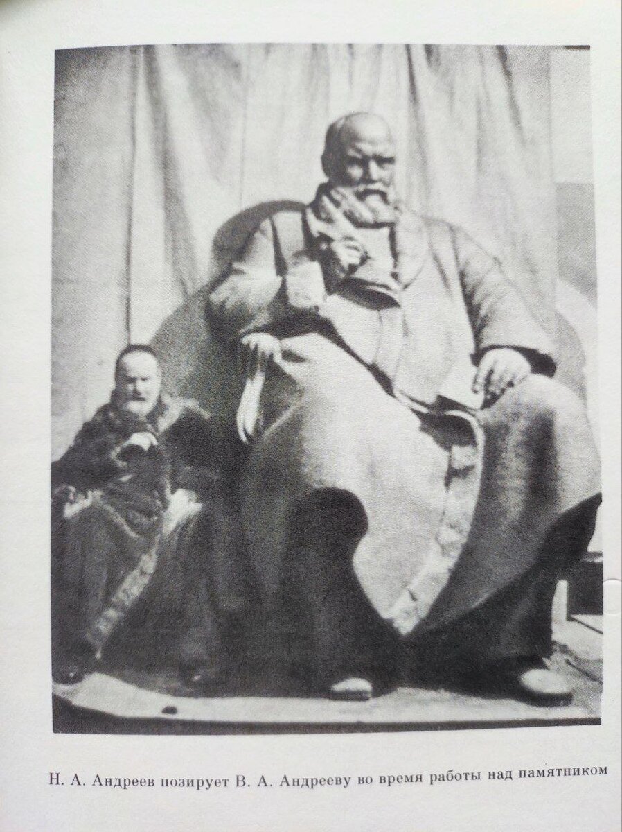 Николай Андреев позирует Вячеславу Андрееву во время работы над памятником Островскому. Фото из книги: А.Н. Шефов «Памятник А.Н. Островскому».