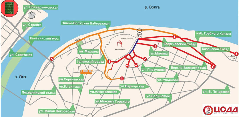    Схема перекрытия дорог. Фото: Администрация Нижнего Новгорода