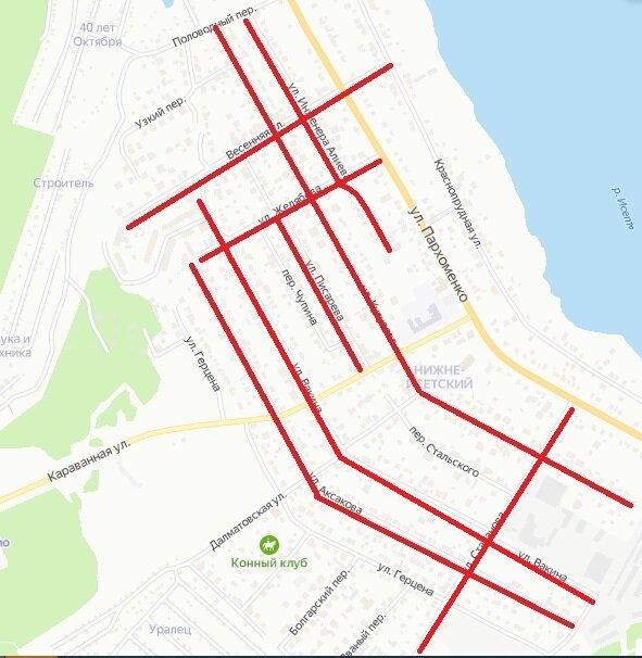 Весенняя - Кутузова - Инженера Алиева - Писарева  - Аксакова - Желябова - Вакина - Стаханова (Екатеринбург)