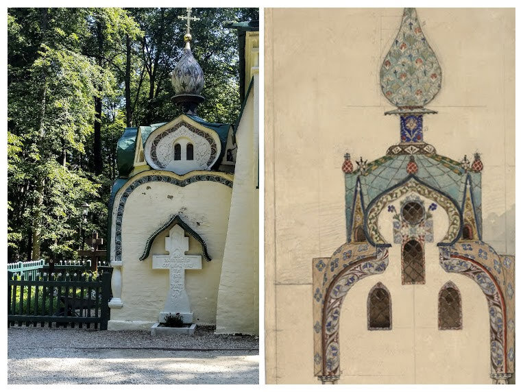 Часовня над могилой Андрея Мамонтова по эскизу В. М. Васнецова. Церковь Спаса Нерукотворного, Абрамцево. Фото Открываем Россию