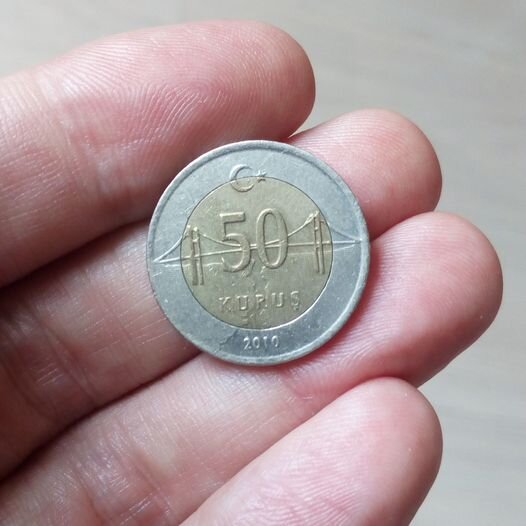 Турецкая монета 50 курушей 2010 года