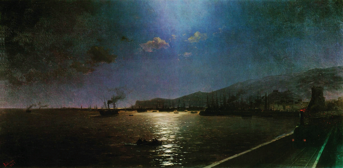 Картина И.К. Айвазовского "Первый поезд в Феодосии 1892 г.