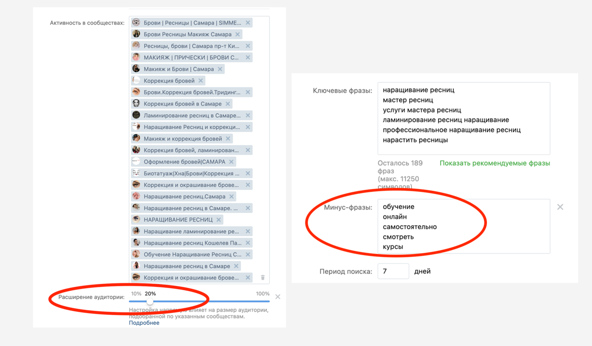 Поработайте с каждым подсегментом отдельно. Если аудитории мало - используйте настройку "расширение" 10-20%. В ключевых запросах обязательно минус-слова.
