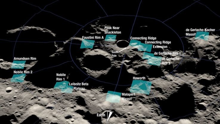    Карта предполагаемых зон высадкиNASA