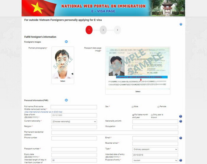 Форма заполнения E-visa (электронная виза)