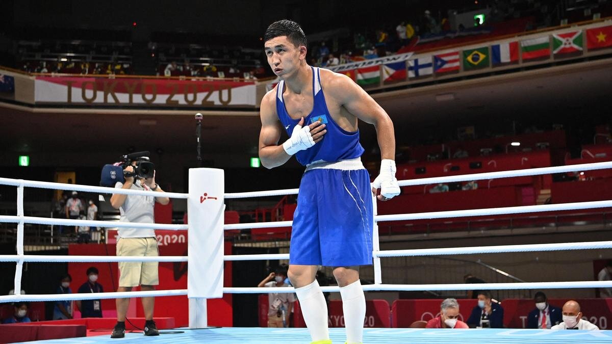    Боксер Абильхан Аманкул:LUIS ROBAYO/POOL/AFP via Getty Images