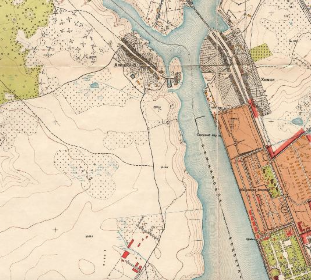 Деревня Алёшкино на карте Москвы и её окрестностей 1952 года. С сайта www.retromap.ru.